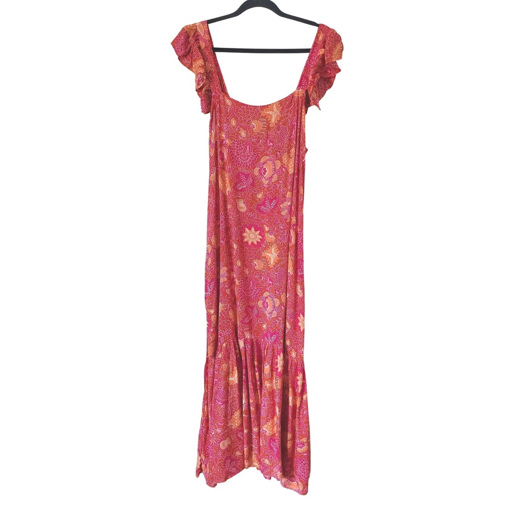 House of Harlow 1960 Maxi Dress Pink Orange Floral Ruffle Sleeve M Bohemian - Picture 2 of 13